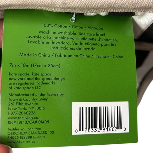 Kate Spade New York Botanical Striped Pot Holders Set of 2, 7” x 10” Black/Beige - Picture 3 of 7